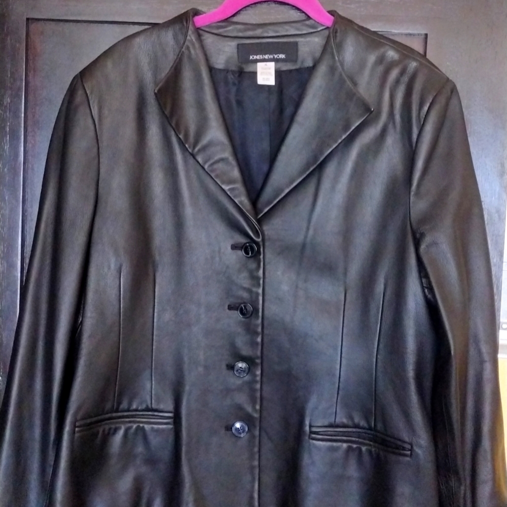 Jones New York black lamb leather jacket xl